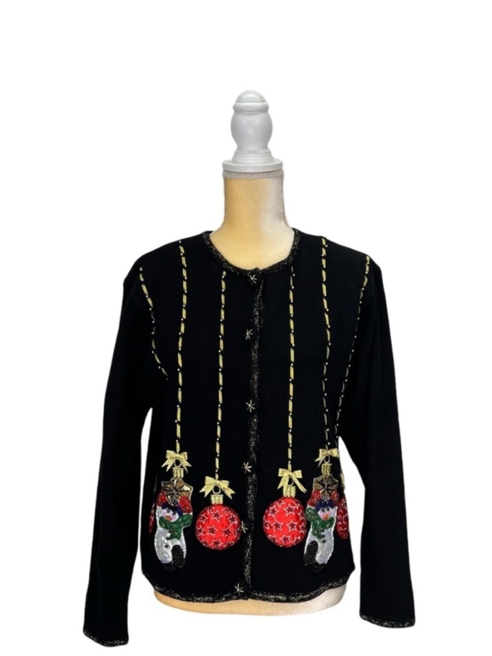 Vintage Christopher Radko Christmas Sweater Black Lambswool Snowman Ornament EUC
